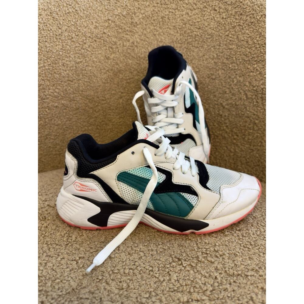 Puma Low Top Sneakers White Teal Black Coral Lace Up Casual Shoes